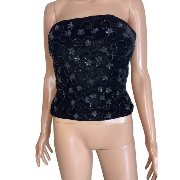 LILLIE RUBIN BUSTIER CORSET STRAPLESS black NEW black floral sequined SZ 8 - Picture 2 of 8
